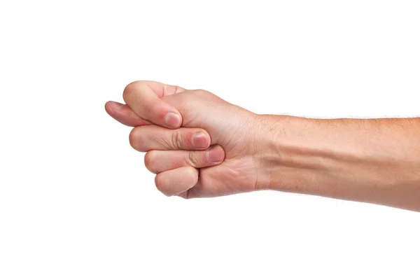 Рука показує знак інжиру ізольовано на білому — стокове фото