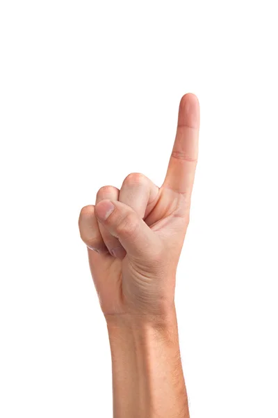 Homem dedo indicador em um fundo branco — Fotografia de Stock