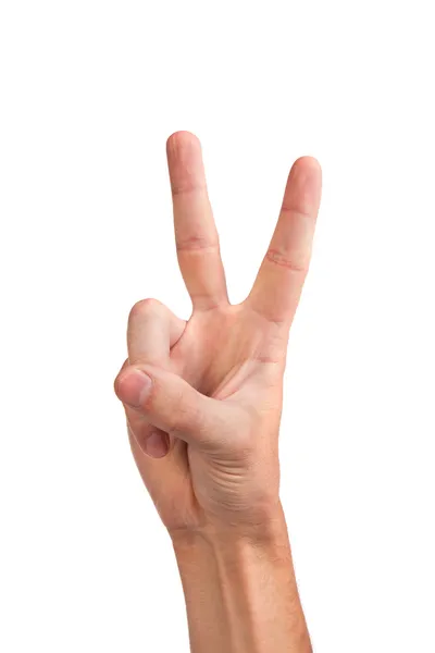 Hand met twee vingers omhoog in de vrede of overwinning symbool — Stockfoto