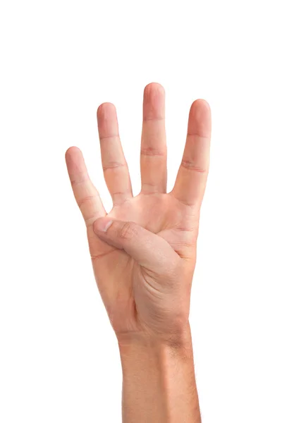 Gesto de mão número quatro close-up isolado em branco — Fotografia de Stock