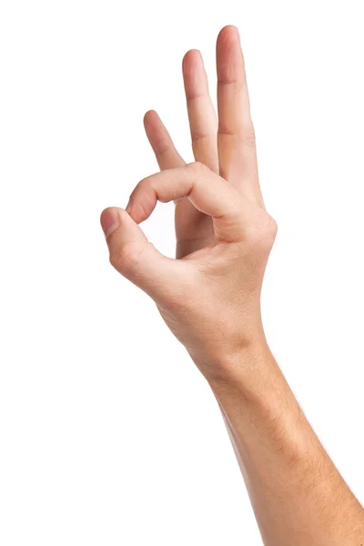 La mano está mostrando signo OK aislado en blanco — Foto de Stock