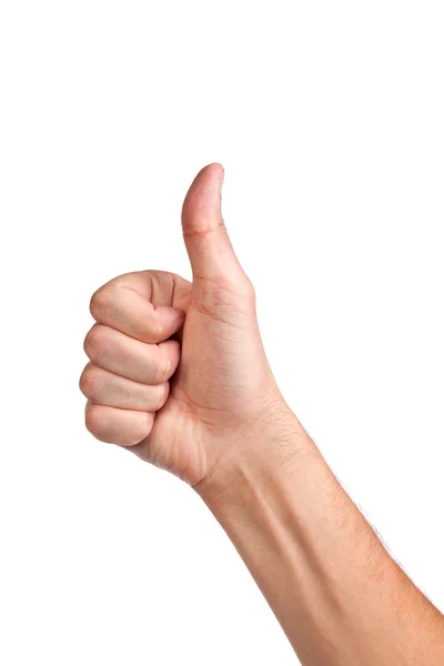 Male hand showing thumbs up sign isolated on white — Stock Photo, Image