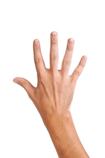 Ręką gest numer pięć zbliżenie na białym tle — Zdjęcie stockowe