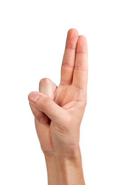 Geste main numéro quatre gros plan isolé sur blanc — Photo