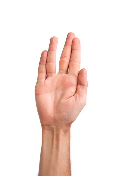 Mężczyzna dłoni ręki vulcan gest, na białym tle — Zdjęcie stockowe