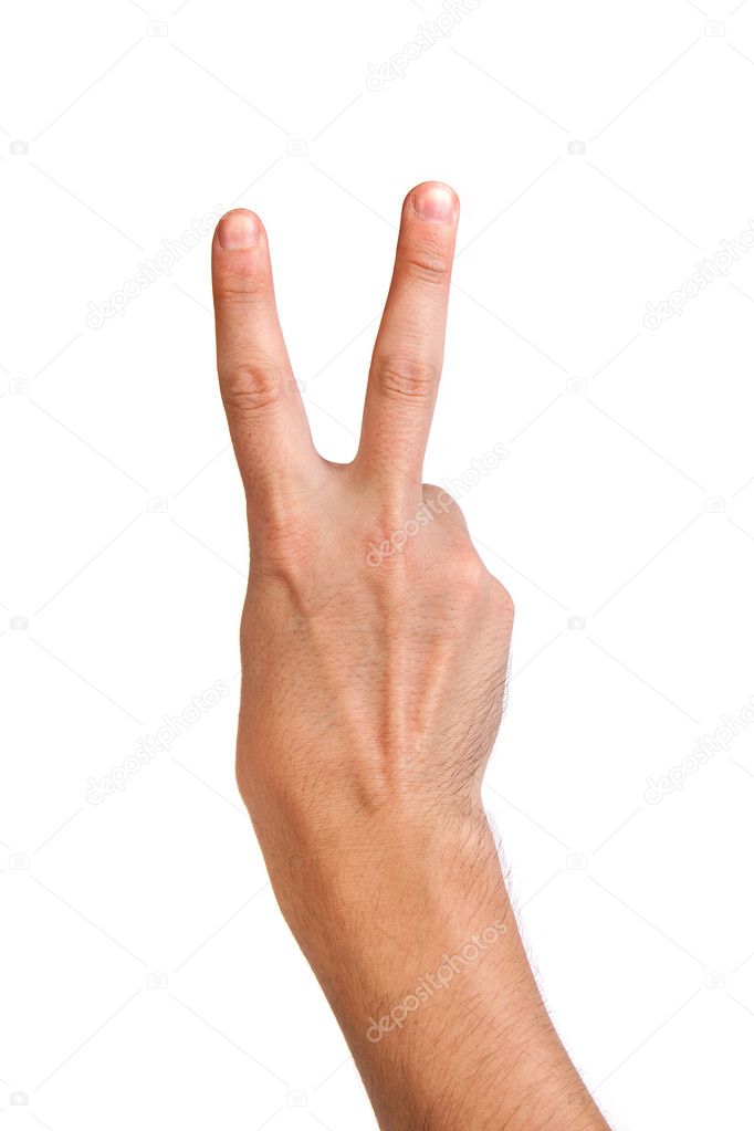 Hand gesture number four closeup isolated on white