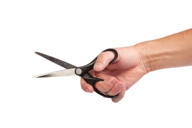 Hand is holding scissors isolated clipart