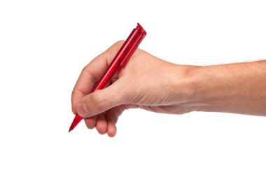 Hand hold a pen writing on the white clipart