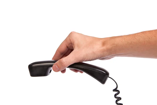 Ręka trzyma stare rury czarne telefon — Zdjęcie stockowe