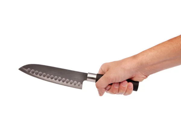 Hand is holding a kitchen kinfe isolated — Stock Photo, Image