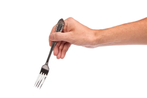 Mâna dreaptă cu furculiță metalică goală — Fotografie, imagine de stoc