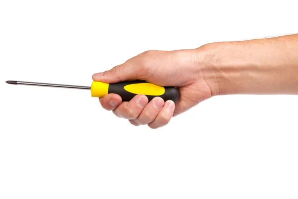 Hand holding a yellow and black screwdriver — Stock Photo, Image