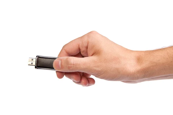 Close-up beeld: de hand houden zwarte USB-gegevensopslag of aansluiten — Stockfoto