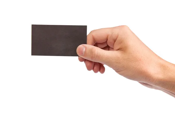 Biznesmen z ręki trzymającej puste wizytówkę — Zdjęcie stockowe