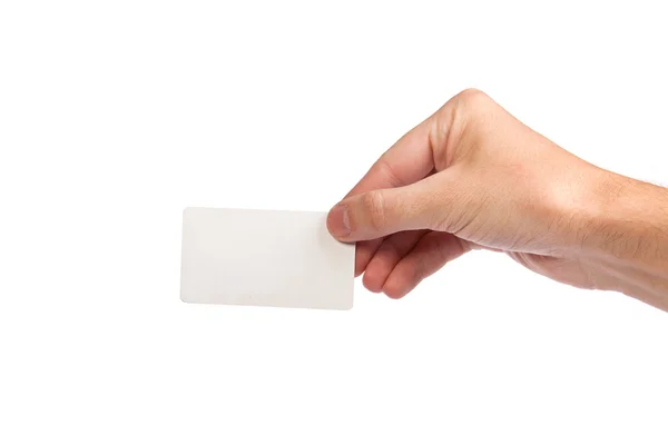 Mão de empresário segurando cartão de visita em branco — Fotografia de Stock