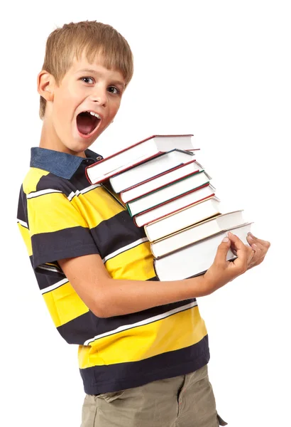 Il ragazzo della scuola tiene dei libri. — Foto Stock
