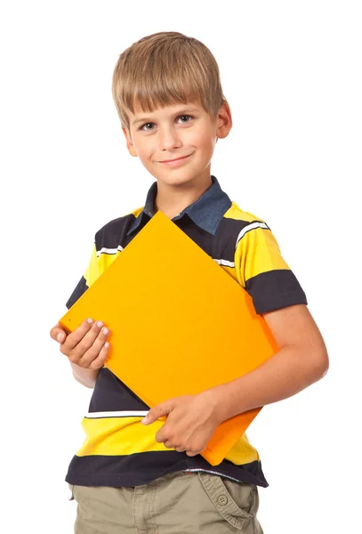 Školy chlapec drží knihu — Stock fotografie