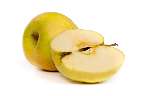 Secção transversal de maçã verde, mostrando pips, e núcleo — Fotografia de Stock