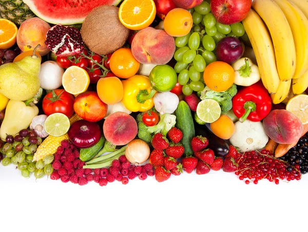 Enorme grupo de legumes e frutas frescas — Fotografia de Stock