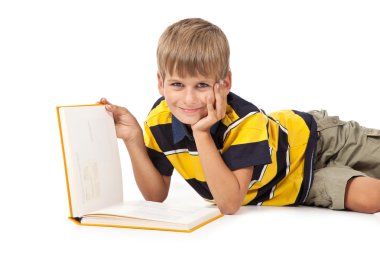 School boy is holding a book clipart