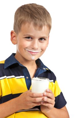 Young boy has moustache of milk on his lips clipart