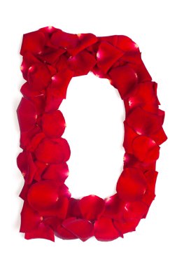 Letter D made from red petals rose on white clipart