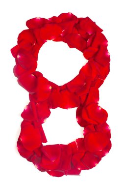 Number 8 made from red petals rose on white clipart