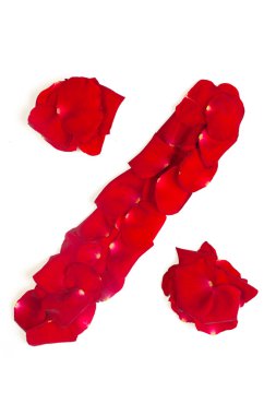 Percent symbol, made from red petals rose isolated on a white ba clipart