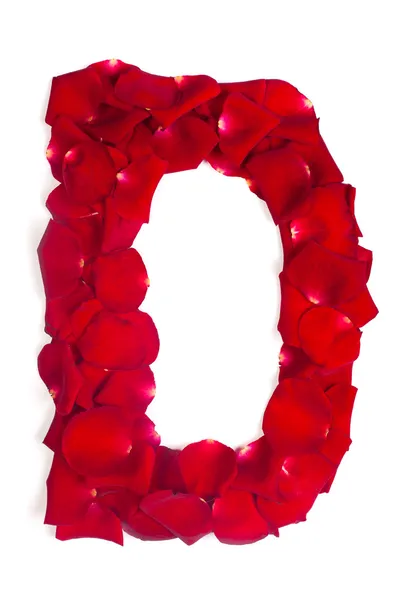 Letter D made from red petals rose on white — Stock Photo, Image
