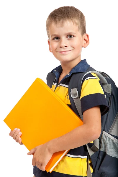 Rapaz a segurar livros. De volta à escola — Fotografia de Stock