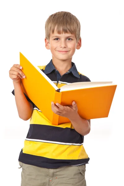 Schüler hält ein Buch in der Hand — Stockfoto
