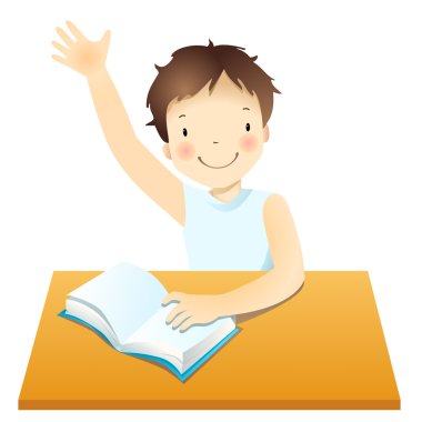 Boy sit at the school desk. clipart