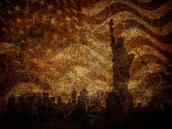 Silhouette statue of liberty on worn background. — Stock Photo, Image