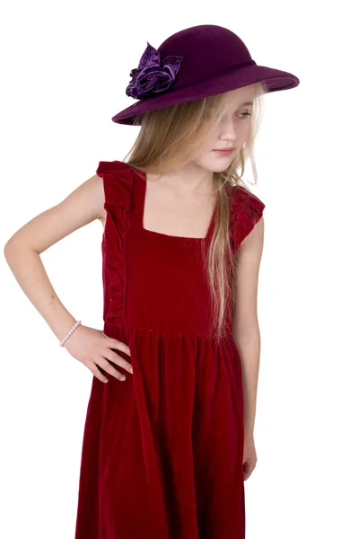 Bambina con un cappello rosso — Foto Stock