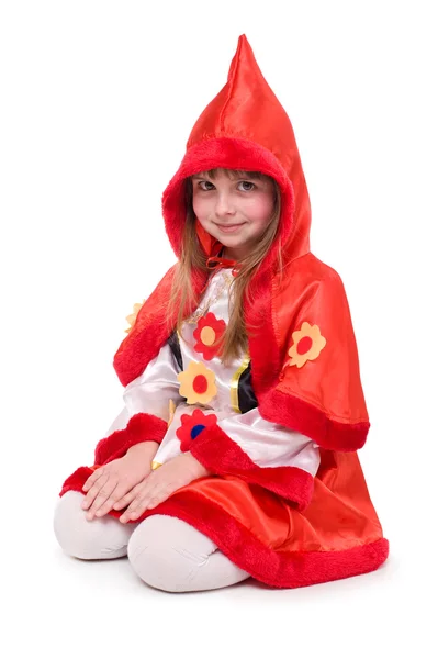 Flickan i little red riding hood kostym — Stockfoto