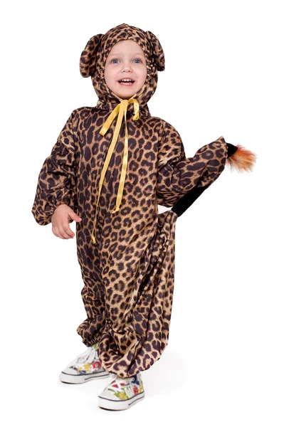 Malý Chlapec Sedí Obléká Jako Jaguár — Stock fotografie