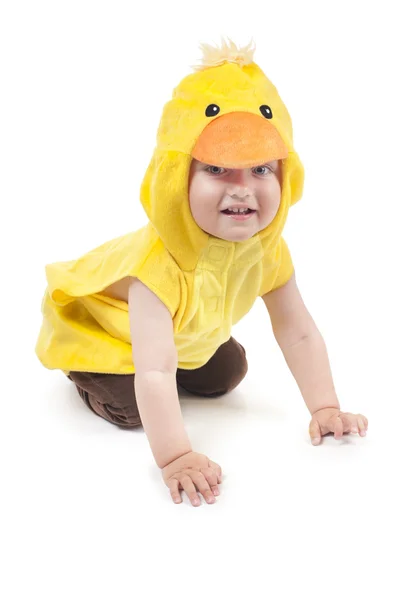 Funny boy i kyckling kostym — Stockfoto