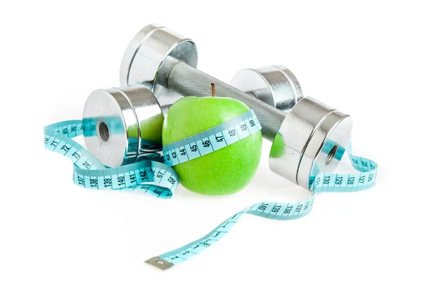 Dumbbells and apple. A healthy way of life — Stock Photo, Image