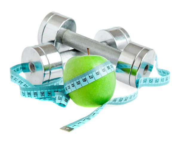 Dumbbells and apple. A healthy way of life — Stock Photo, Image