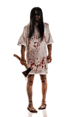Crazy woman with an ax in his hands clipart