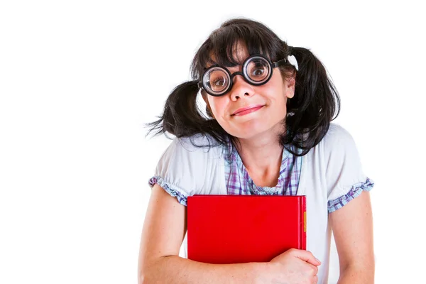 Nörd student tjej med läroböcker — Stockfoto