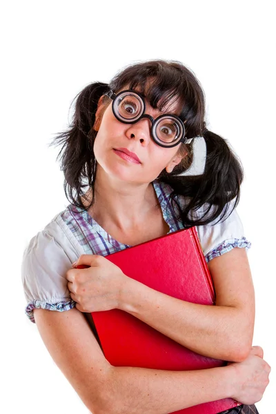 Nerd Student Girl with Textbooks — Stock Photo, Image