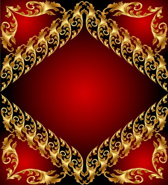 An abstract gold pattern. Illustration on red background for des clipart