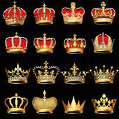 Set gold crowns on black background