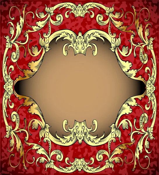 Red background with frame with gold (ru) sample — стоковый вектор