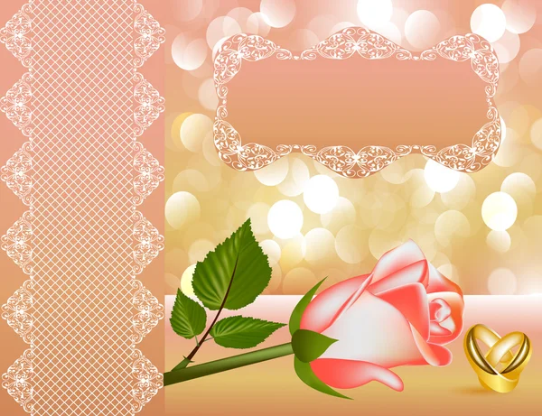 Fondo de la boda con rosa por perla por cinta y anillo — Vector de stock