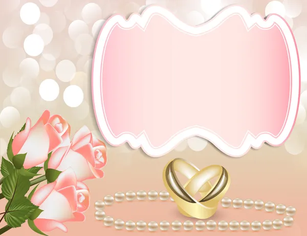 Приглашение на свадьбу с перламутровой розой и кольцом — стоковый вектор