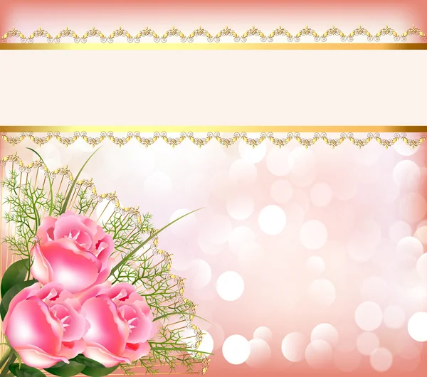 Slavnostní pozadí s kyticí růží, páska s krajkou — Stockový vektor