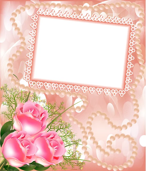 Cadre pour photo avec rose et perle — Image vectorielle