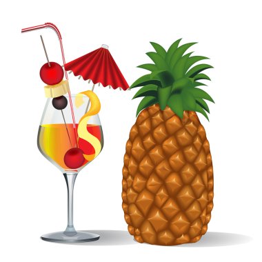 Cocktail and fruits in goblet clipart